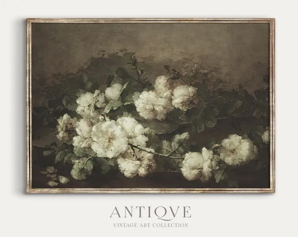 Antique Floral Painting, Vintage Art Print