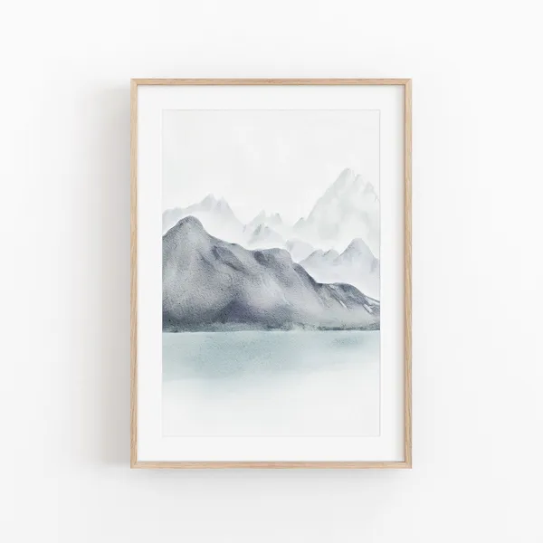 Watercolor Mountain Abstract Poster, Minimalist Wall Decor
