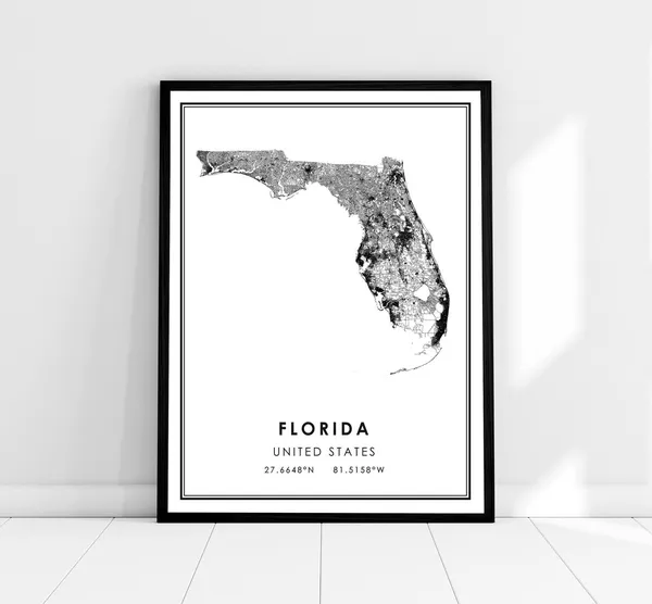 Florida United States Map Art Print, Travel Poster