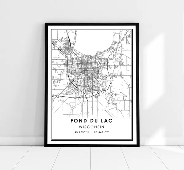 Fond Du Lac Map Poster, Wisconsin City Travel Print