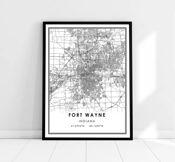 Fort Wayne Map Print, Indiana City Travel Poster