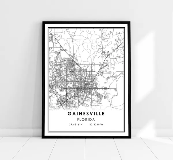 Gainesville Map Poster, Florida City Travel Print