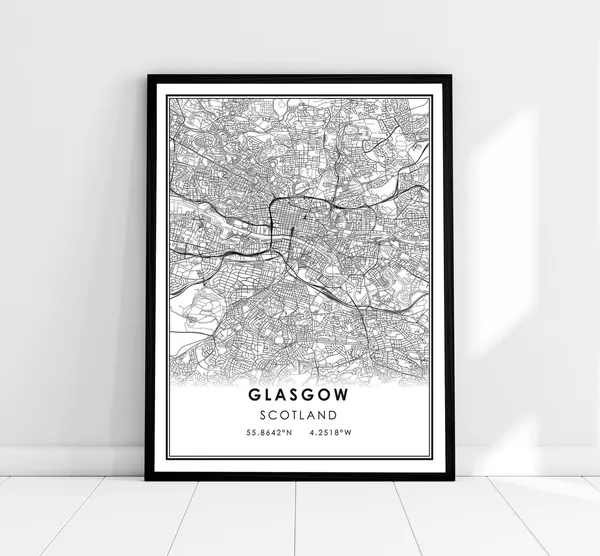 Glasgow Map Print, Scotland City Travel Poster