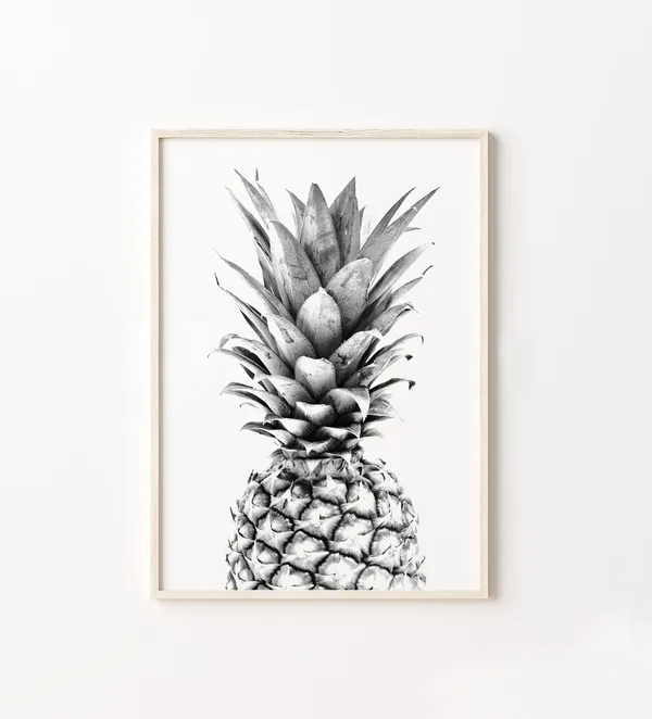 Pineapple Print, Black And White Minimalist Poster