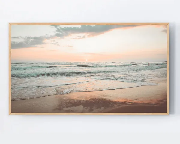 Coastal Beach Sunset Ocean Landscape Art Print