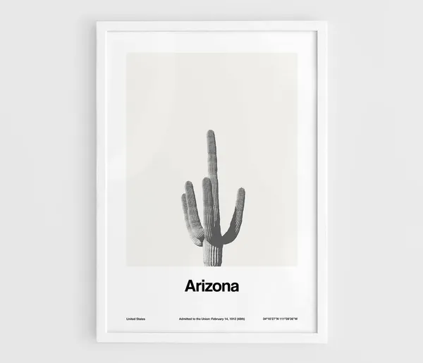 Arizona Saguaro Cactus Minimalist Black and White Art Print