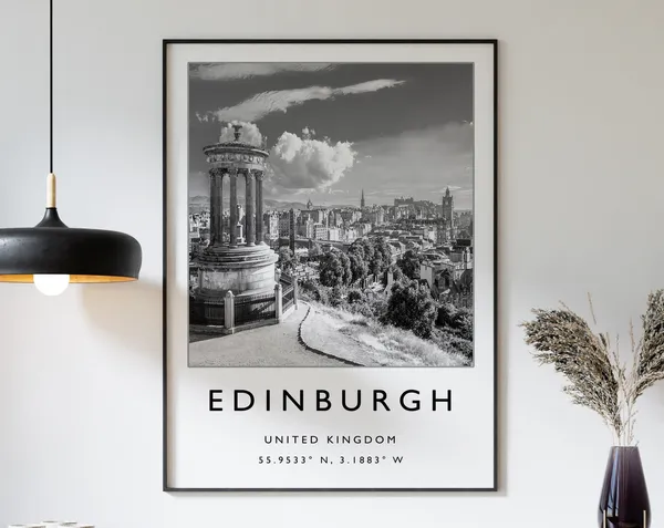 Edinburgh Scotland Travel Poster, Black And White