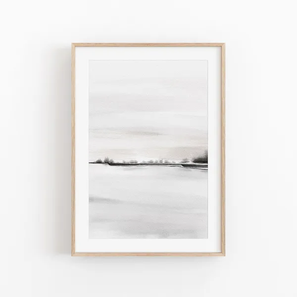 Black White Watercolor Abstract Minimalist Art Print