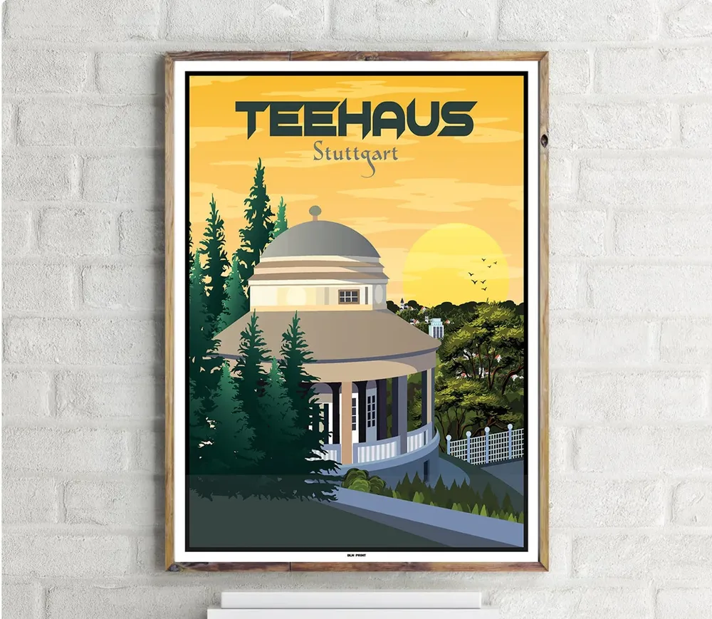 Stuttgartsd Teehaus 1 Vintage Travel Poster
