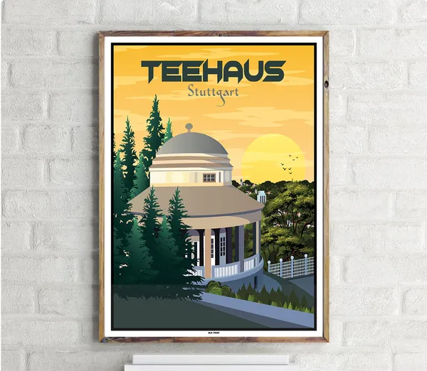 Stuttgartsd Teehaus 1 Vintage Travel Poster