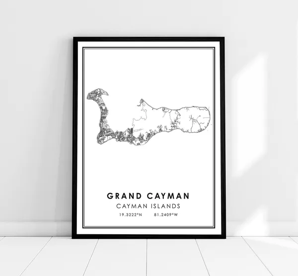 Grand Cayman Map Print, Island Travel Poster
