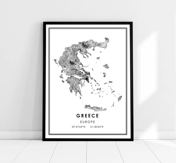 Greece Country Map Travel Poster, Road Map Art Print