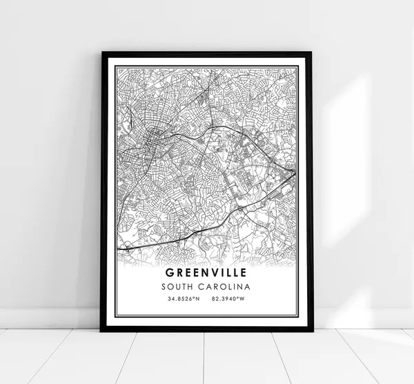 Greenville Map Poster, South Carolina City Travel