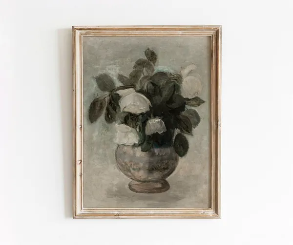 Neutral Bouquet Vintage Floral Painting Art Print