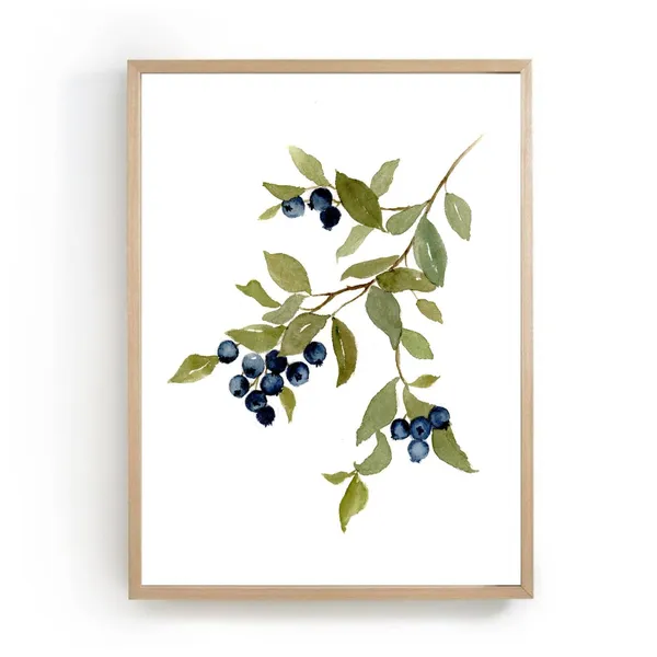 Blueberry Watercolor Poster, Kitchen Decor Art Print