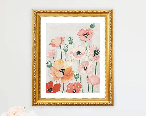 Poppy Poppies Farmhouse Art Print, Wildflowers