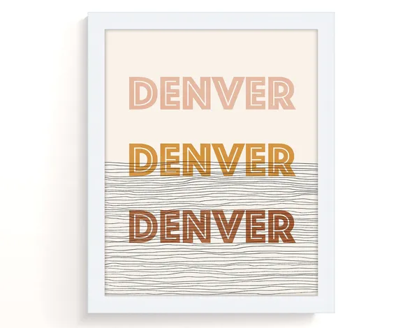 Denver Colorado Boho Travel Poster, Mid-Century Modern