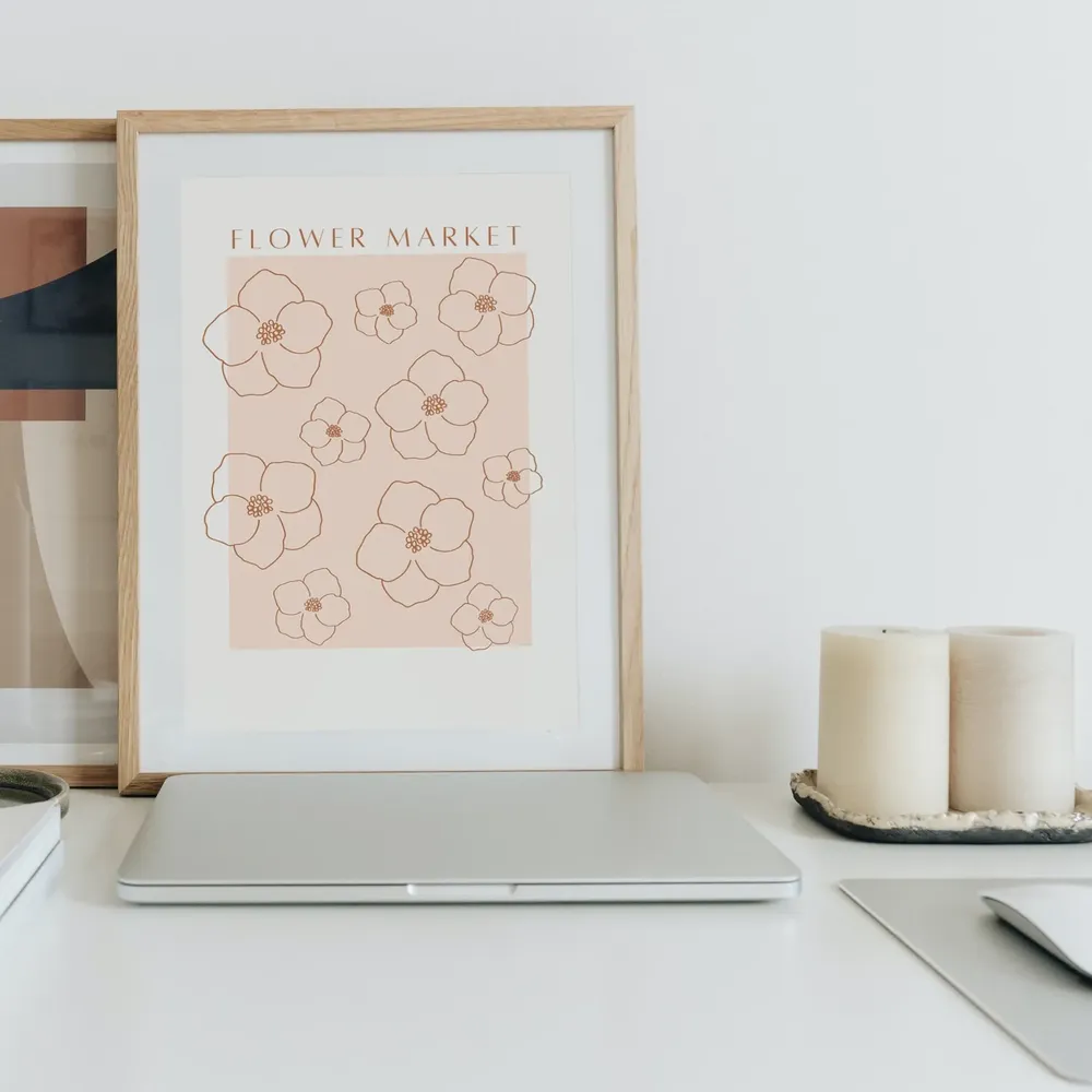 Neutral Boho Flower Market Art Print, Pink Floral - Image 3