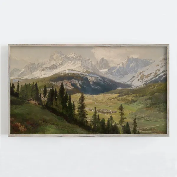 Vintage Mountain View Art Print, Neutral Landscape