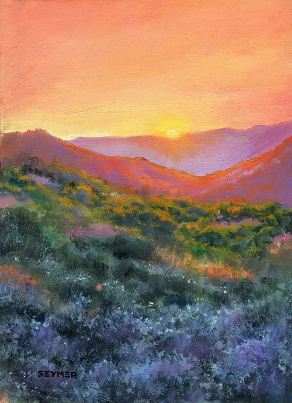 Desert Landscape Oil Painting Art Print, Mountain Sunset