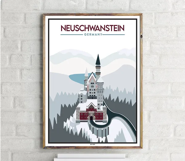Schloss Neuschwanstein Vintage Travel Poster