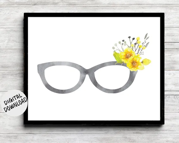 Watercolor Eyeglasses With Flowers Art Print