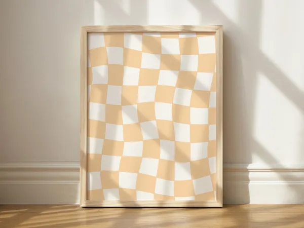Soft Orange Checkered Art Print, Preppy Dorm Decor