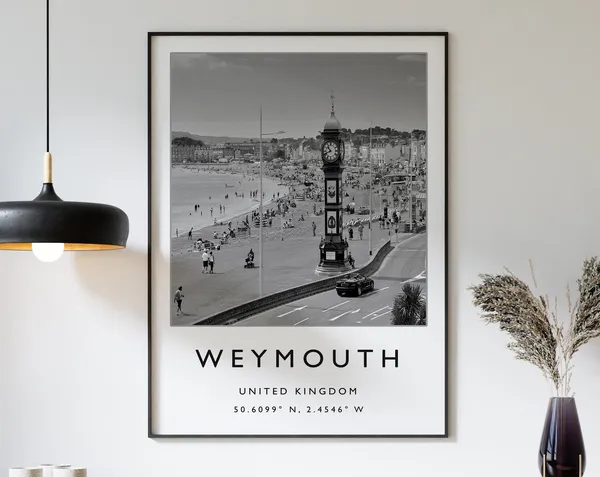 Weymouth Travel Poster, English Coast Black And White