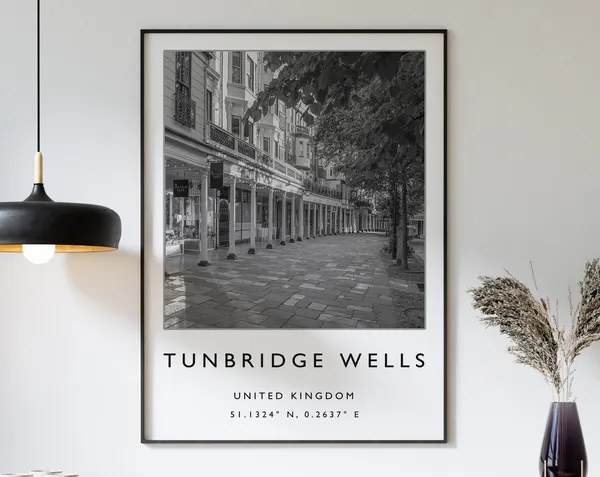 Tunbridge Wells Travel Poster, Black and White City Art