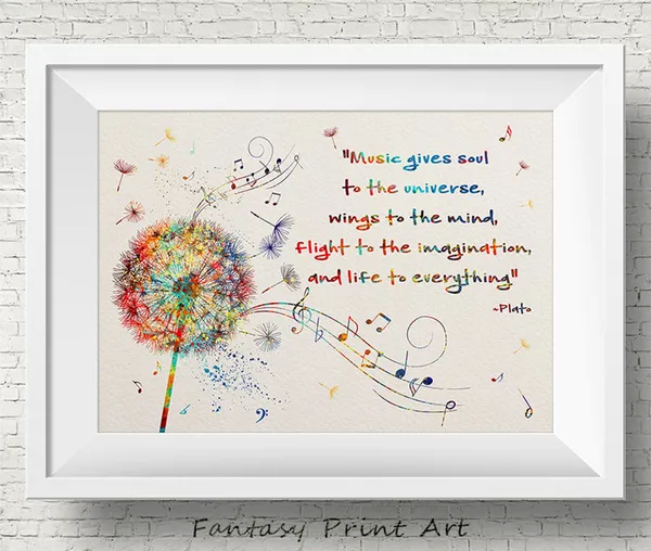 Dandelion Flower Music Notes Quote Plato Watercolor Print