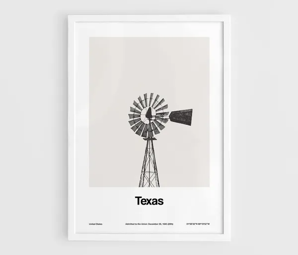 Texas Windmill Art Print, Minimalist Texas State