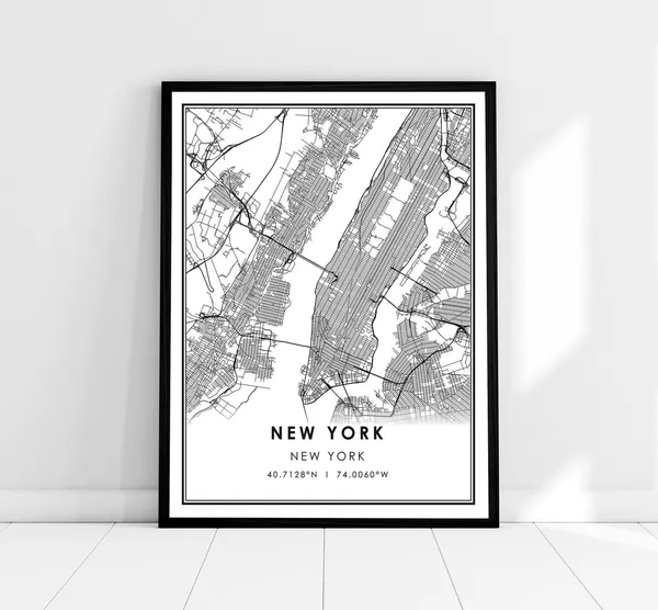 New York Map Travel Poster, City Wall Art Print