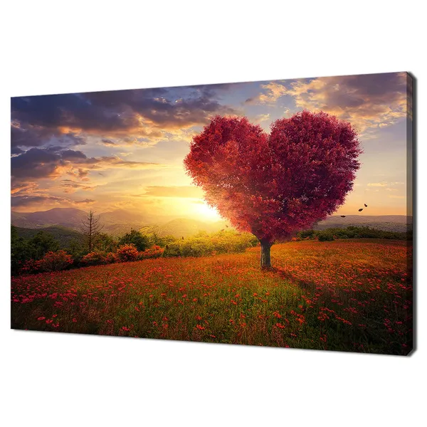 Red Heart Shaped Tree at Sunset, Modern Art Print