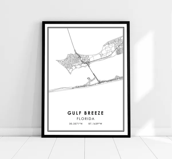Gulf Breeze Map Print, Florida Travel Poster