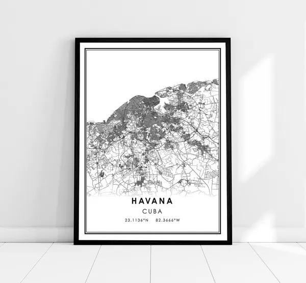 Havana Map Travel Poster, City Map Art Print