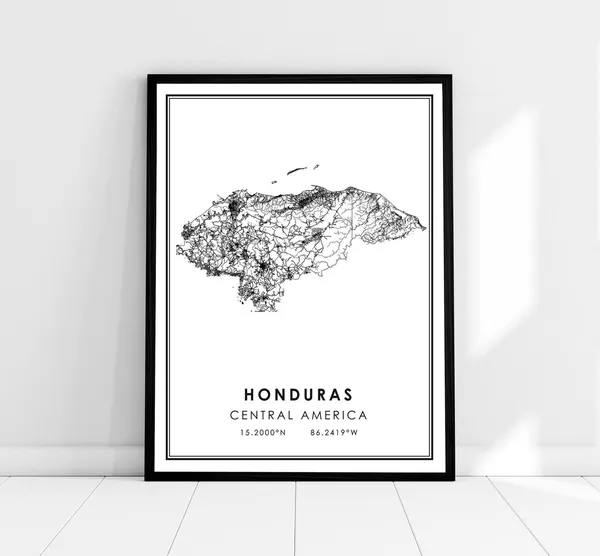 Honduras Map Travel Poster, Map Art Print
