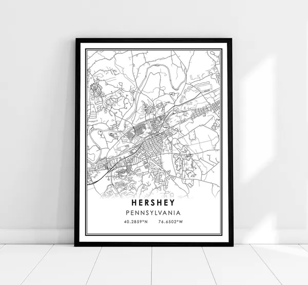 Hershey Map Print, Pennsylvania City Travel Poster