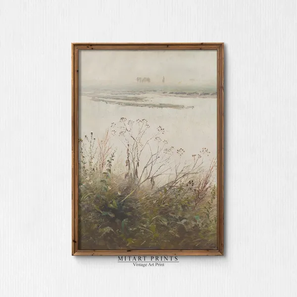 Vintage Botanical Seascape Landscape Art Print