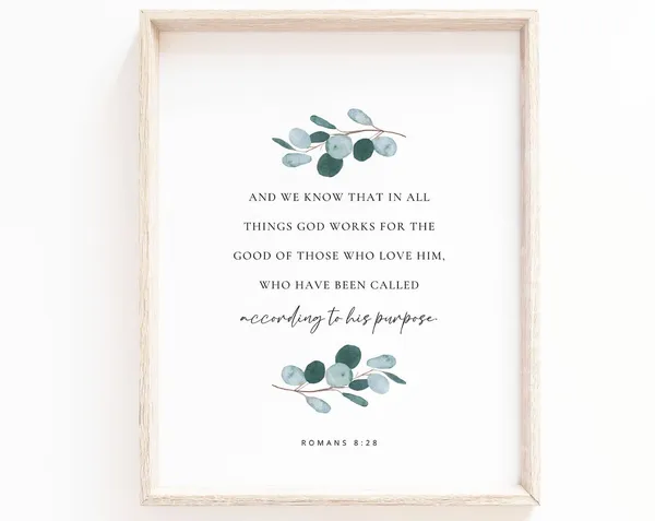 Romans 8:28 Botanical Watercolor Scripture Art Print