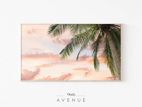 Beach Sunset With Palm Tree, Poster Print