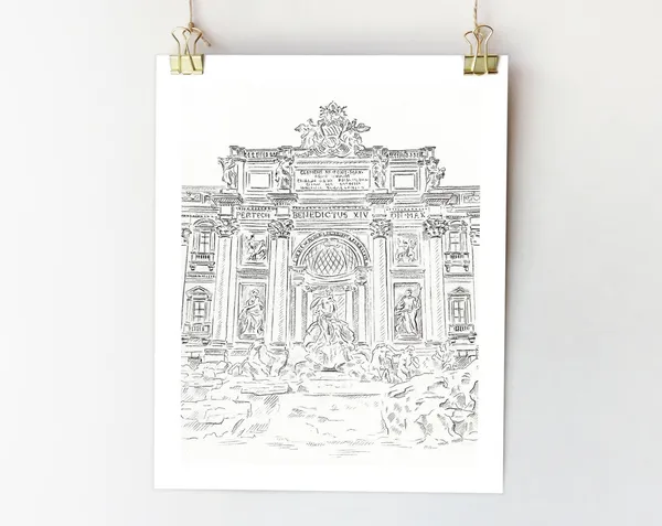 Trevi Fountain, Rome Italy Watercolor Sketch Art Print