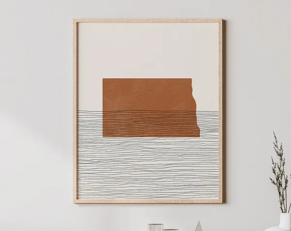 North Dakota Boho Mid-Century State Map Art Print