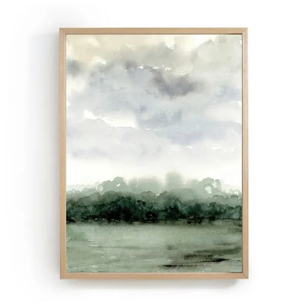 Watercolor Landscape Wall Art, Rainy Day Sky