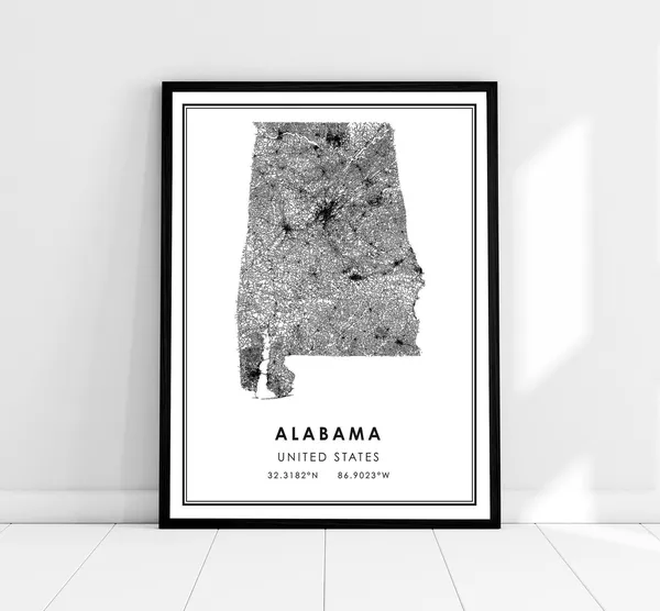Alabama Map Travel Poster, United States Road City