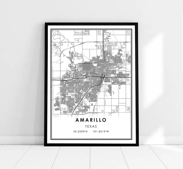 Amarillo Map Print Poster, Texas City Travel