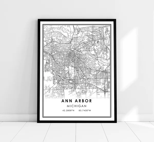 Ann Arbor Map Print, Michigan City Travel Poster