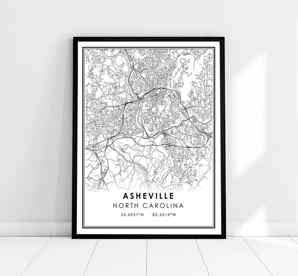 Asheville Map Poster, North Carolina City Travel Art