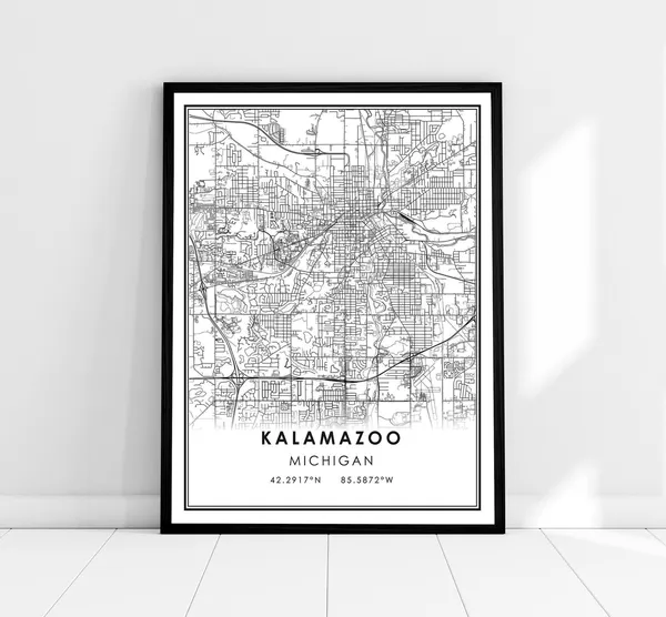 Kalamazoo Map Poster, Michigan City Travel Print