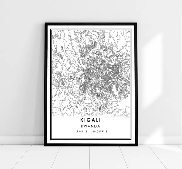 Kigali Map Print Poster, Rwanda City Travel