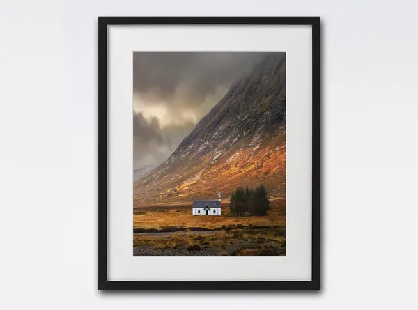 Glencoe Cottage Travel Poster, Scottish Highlands